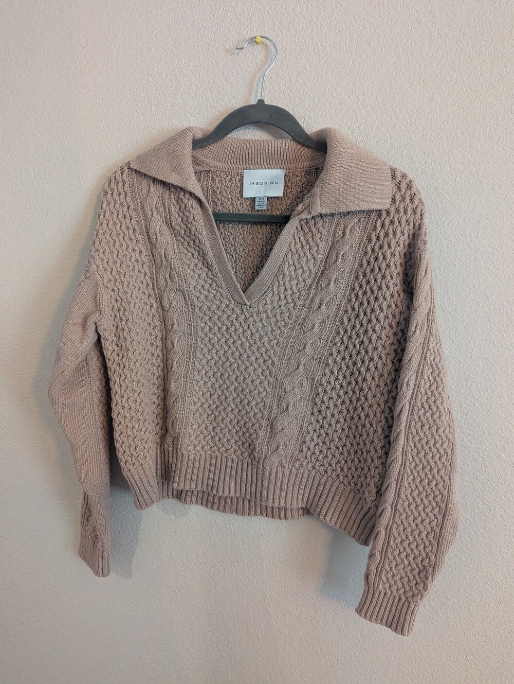 Jason Wu Blush Taupe Cable V-Neck Sweater